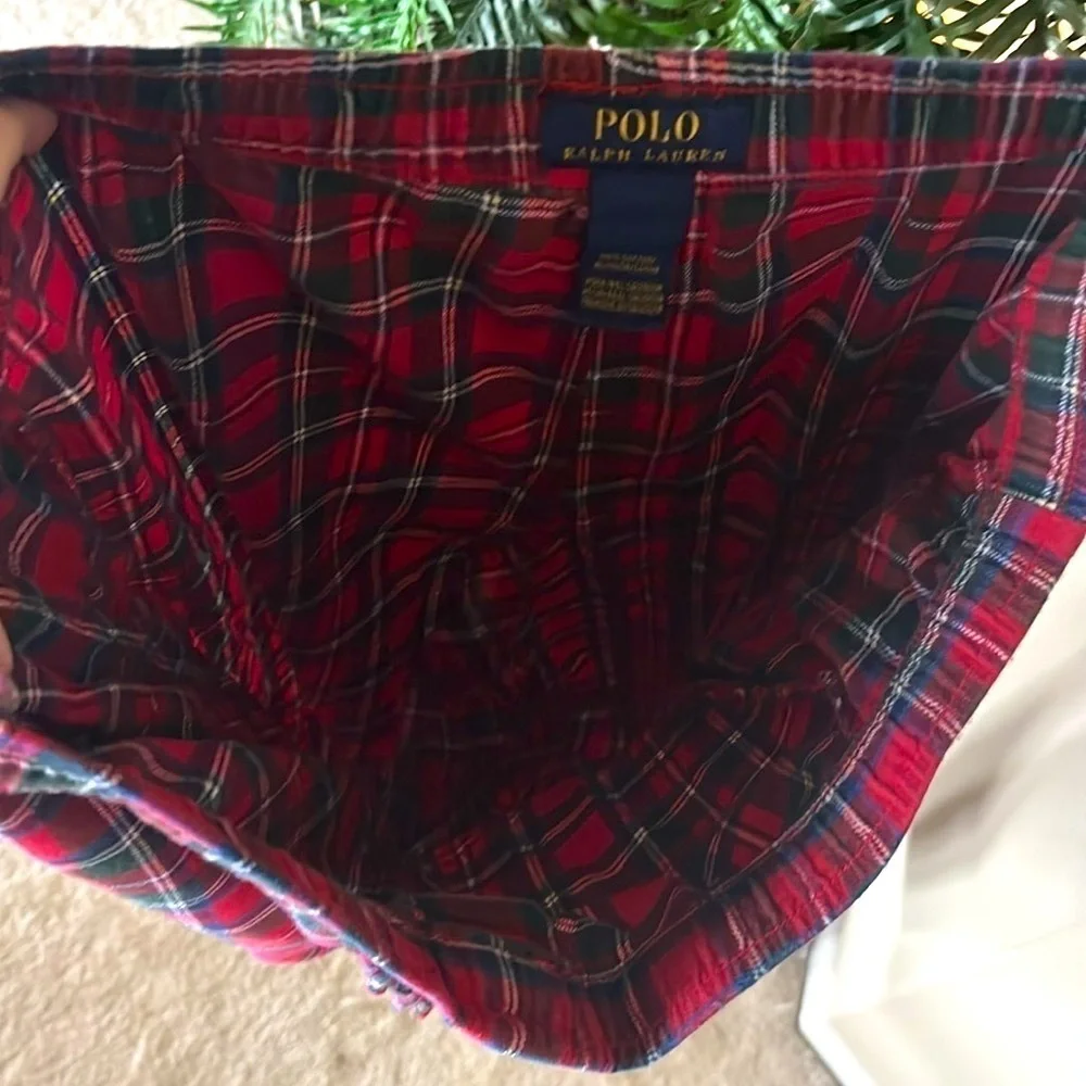 Polo Ralph Lauren Red Plaid 100% Cotton Pajama Sleep Pants Stretch Waist Pony